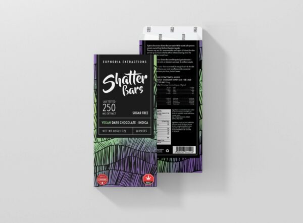 Euphoria Extractions – Shatter Bars – Vegan Dark Chocolate (Sugar Free) – Indica – 250mg THC | Cheapweed.io Canada